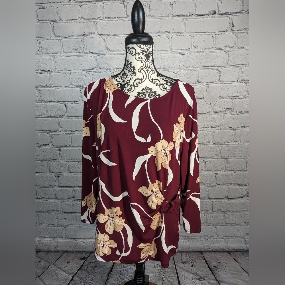 Liz Claiborne Womens Long Sleeve Stretch Knit Floral Print Size 2x Tunic BBIN